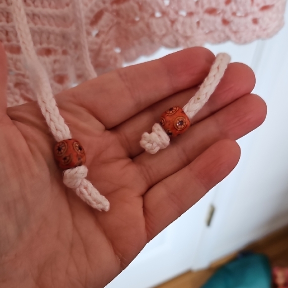 Pink Cotton Crochet Tank And Shorts With Beads - Picture 7 of 10